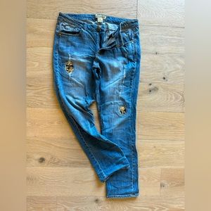 Democracy blue jeans with sequins patched cut outs